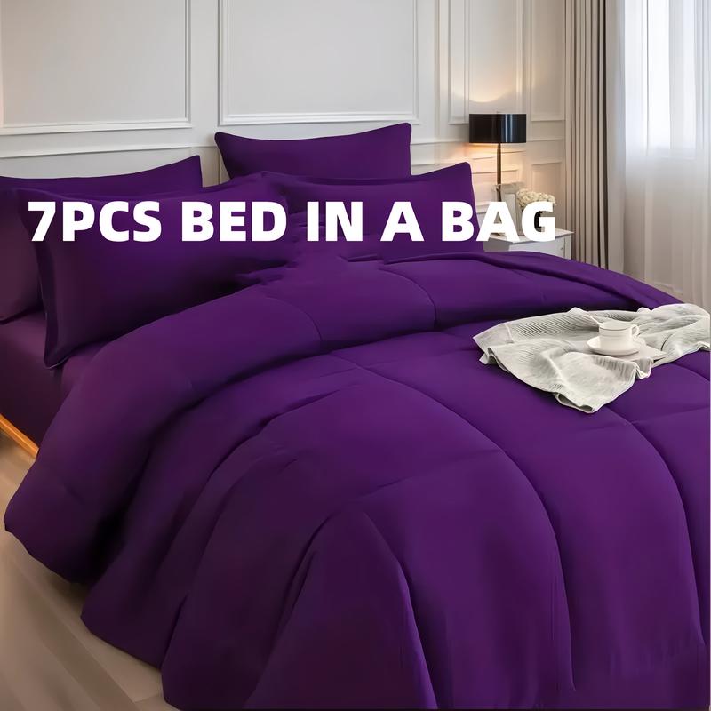 7pcs Luxury Color Bed Comforter Sets, Bedding Comforter Sets, Bedding Sheet, Quilt Set, Home Bedroom & Hotel & School & Travel & Outdoor, Valentine's Day Bed In A Bag