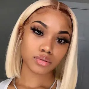 YMSGIRL 4/613 Ombre Blonde Bob Wig - 13x4 Transparent Lace Front, Pre Plucked With Baby Hair, 100% Human Hair, Versatile For Daily Use, Cosplay, Costume, Highlight Wig For Women