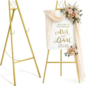 57.5"  Easel Stand for Wedding Sign - 4 Adjustable Height Levels, Assembly Required, Heavy Duty Metal Display Stand for Art, Paintings, Posters, Pictures, and  Decor