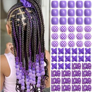60Pcs Purple Hair Beads for Braid Loc Dreadlock Bead Accessories Hair Clip Girls' Making Hair Accessories Braid Clips for Women and Girls