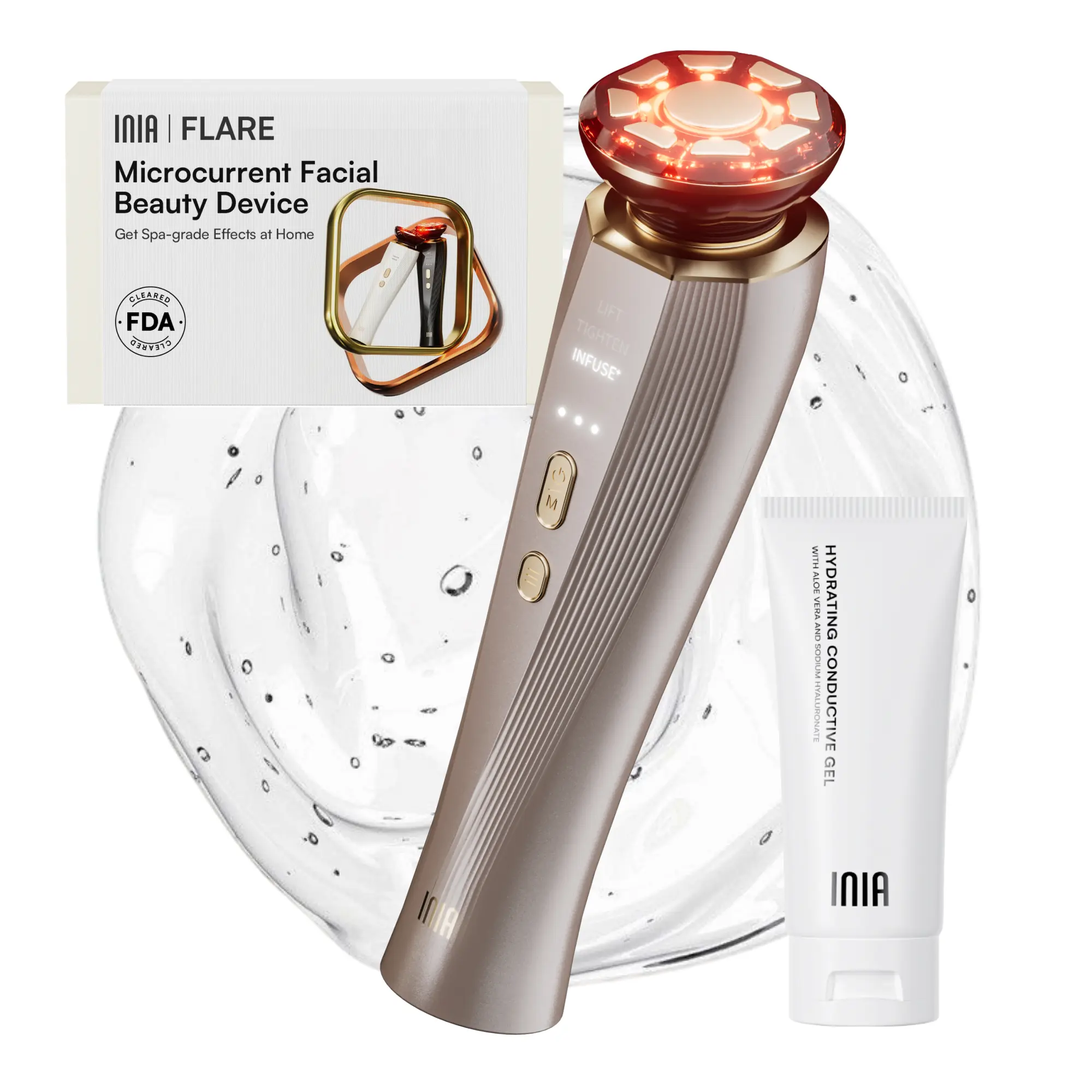 [New Color Drop] INIA FLARE All-in-One Facial Beauty Device, 3-in-1 Facial Massager Beauty Device for Face and Neck Skin Rejuvenation Lifting/ Tightening/ Infusing, Summer Beauty Gift Ideas