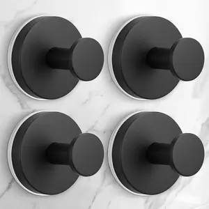 Large Suction Cup Hooks for Shower,Glass Window&Door,Mirror,Reusable Shower Hooks,No-Drill Removable Towel Hooks for Bathroom,4 Packs(Matte Black)