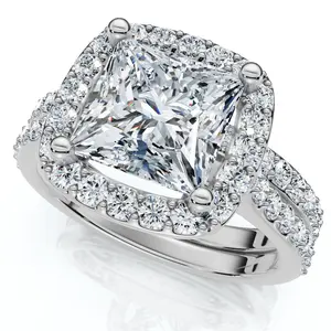 Certified 2 3/4Ct Princess Cut Diamond Engagement Wedding Ring Set 14k Lab Grown