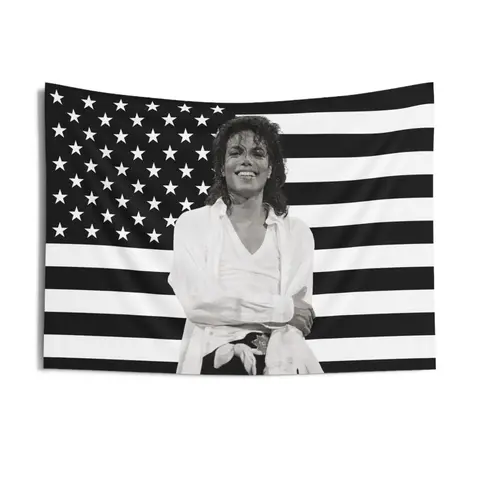 Michael Jackson Black & White American Flag Tapestry |   MJ Portrait Wall Tapestry