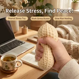 Peanut-shaped stress-relieving toy, made of high-quality silicone, food-shaped, with a frosted texture, press and rebound, soothing emotions, suitable as an office decoration, classroom prize, party gift, and holiday present