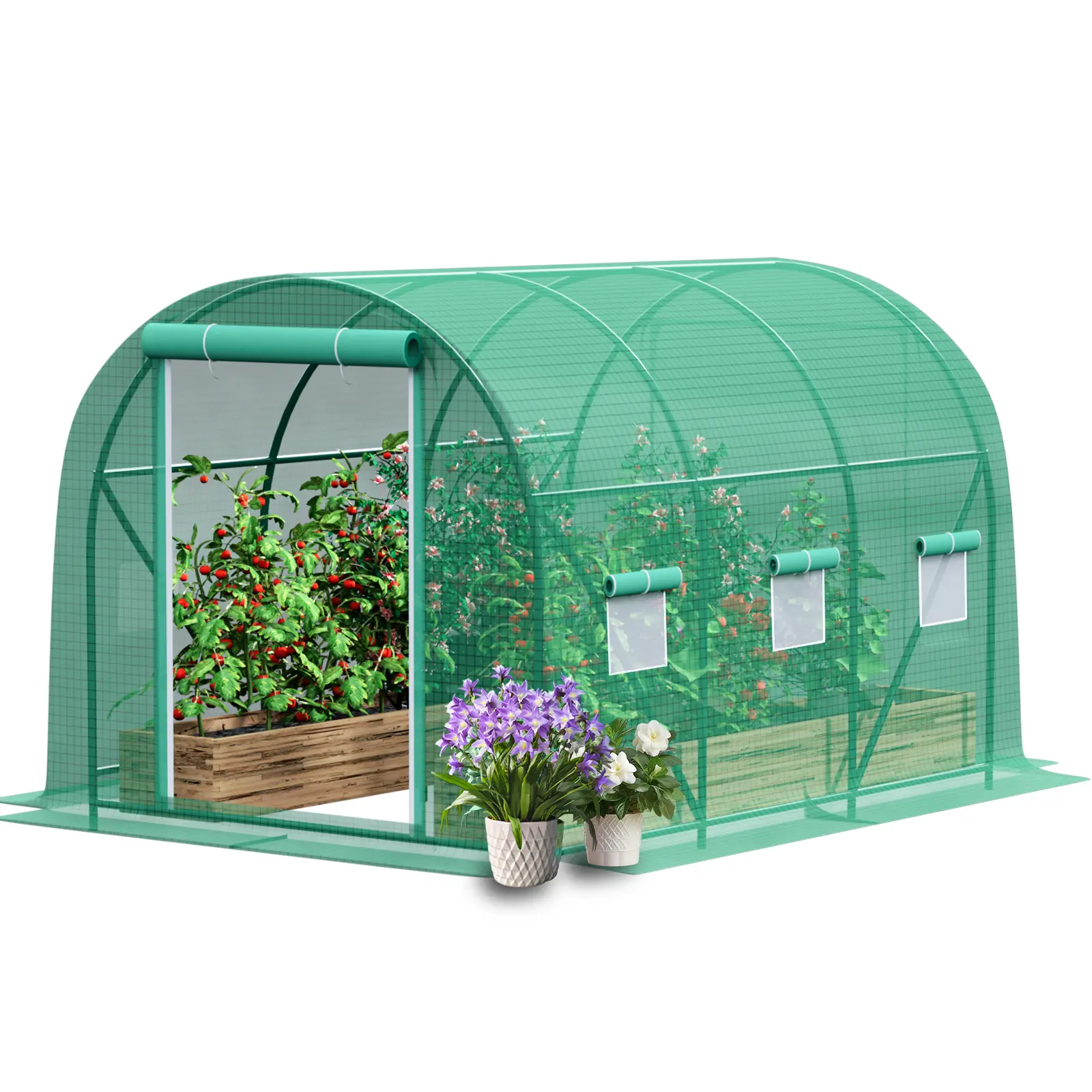 Grezone 10×7×7 ft Walk-in Greenhouse - Heavy Duty Large Enclosure Greenhouse with Waterproof Frame, Screen Windows, Dual Zippered Doors, Spacious Outdoor Garden Solution for Plants, Flowers (Mother’s Day Summer Gardening Gift), Large Enclosure Greenhouses