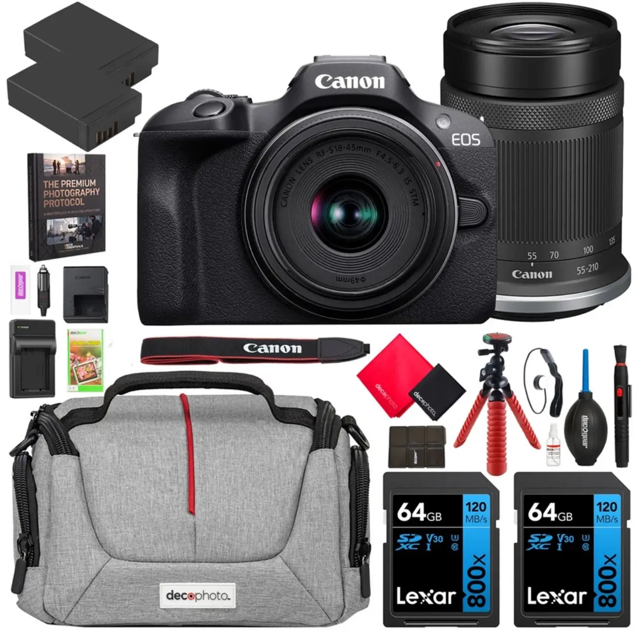 Canon EOS R100 Mirrorless Camera +2 Lens Kit 18-45mm & 55-210mm Essential Bundle
