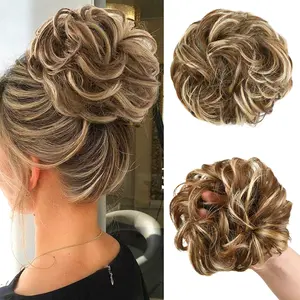 Large Messy Bun Hair Piece Wavy Curly Scrunchies Synthetic Chignon Ponytail Hair Extensions Thick Updo Hairpieces for Women