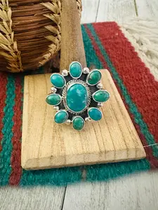 Handcrafted Sterling Silver & Turquoise Cluster Adjustable Ring