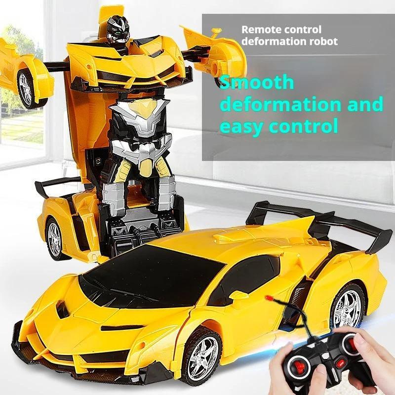 Remote Control Yellow Super Car to Robot Toy with One-Button Deformation,  Fast Remote Control Sports Car That Turns Into a Robot, Cool Action Toy for Boys & Racing Fans