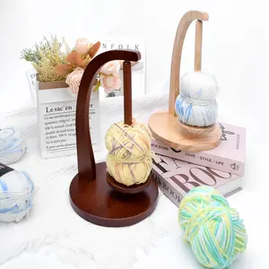 Wooden Yarn Holder Stand with Magnetic Rotating Base, Tangle-Free Yarn Ball Dispenser for Knitting Crochet, Tabletop Sewing Room Organizer