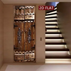 Antique Iron Door Pattern Wall Art, 2 Counts Door Sticker, Easy Apply Peel & Stick, Waterproof & Scratch Resistant Decoration Painting for Home, Kitchen, Bathroom, Bedroom, Ornaments