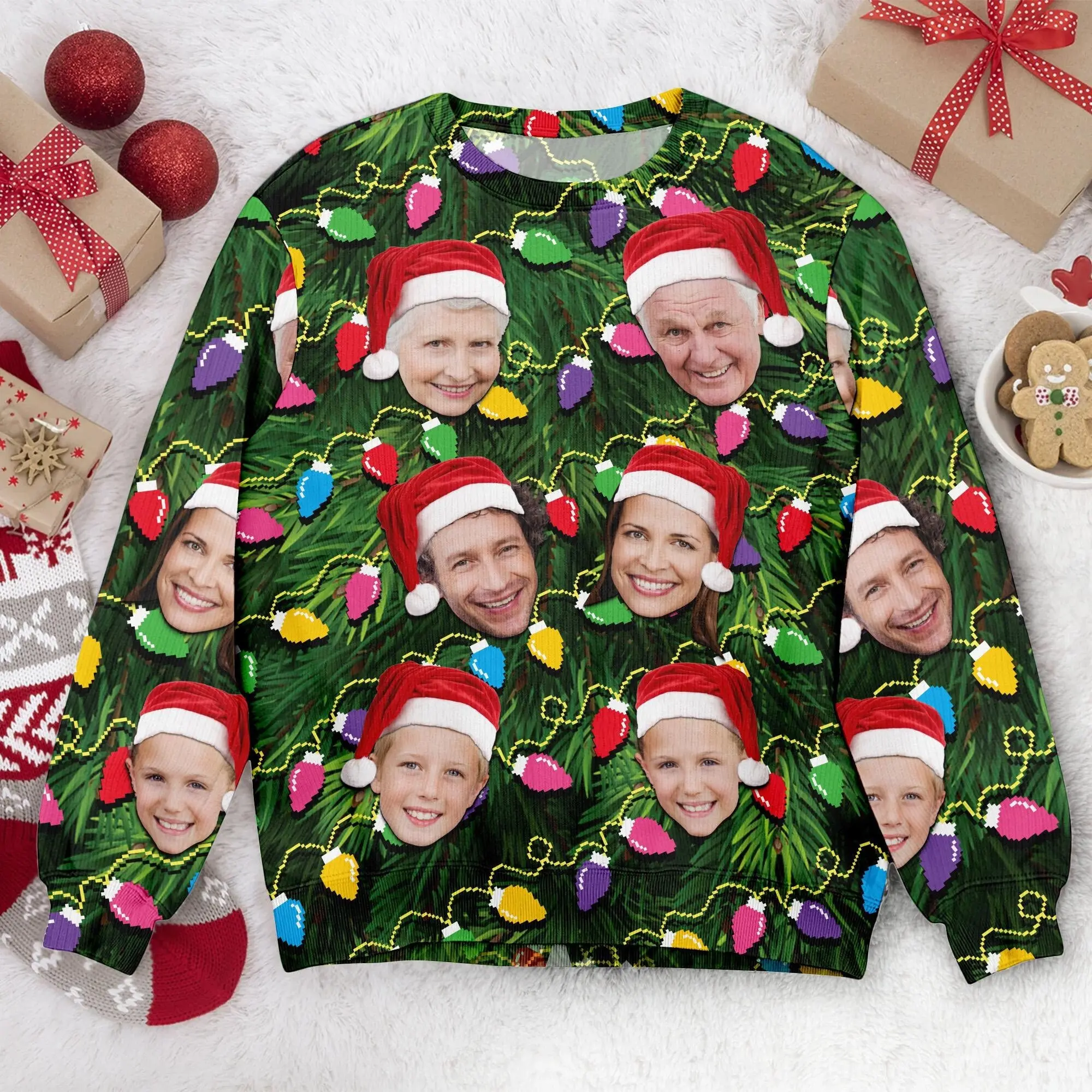 Custom Face Christmas Family Xmas Leds Personalized Family Photo Ugly Sweater Ugly Christmas Pattern Christmas Sweatshirt Christmas Gift