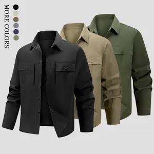 Men's Khaki Workwear Long Sleeve Shirt with Front Pocket Design, Made from Soft Fabric, Versatile and Casual, Essential for Spring and Autumn Seasons