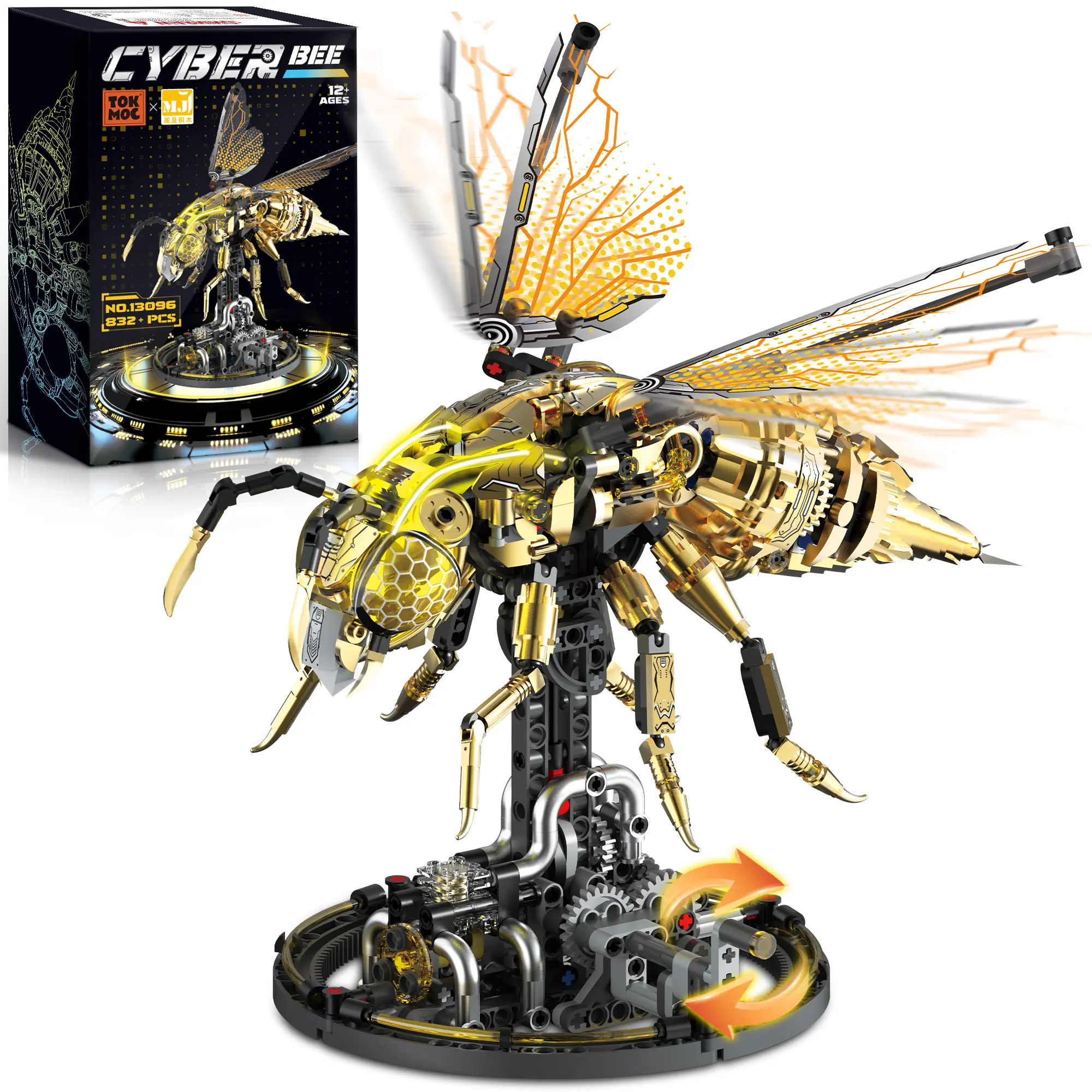 TOKMOC 832 Pieces Mechanical Bee Building Set,Golden Bee Building