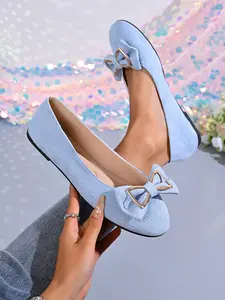 Women's Plain Bow Flat Shoes, Ballerina Flats, Elegant Fashion Casual Low Heel Slip-Ons, Versatile Office Wear, Comfortable Daily Use