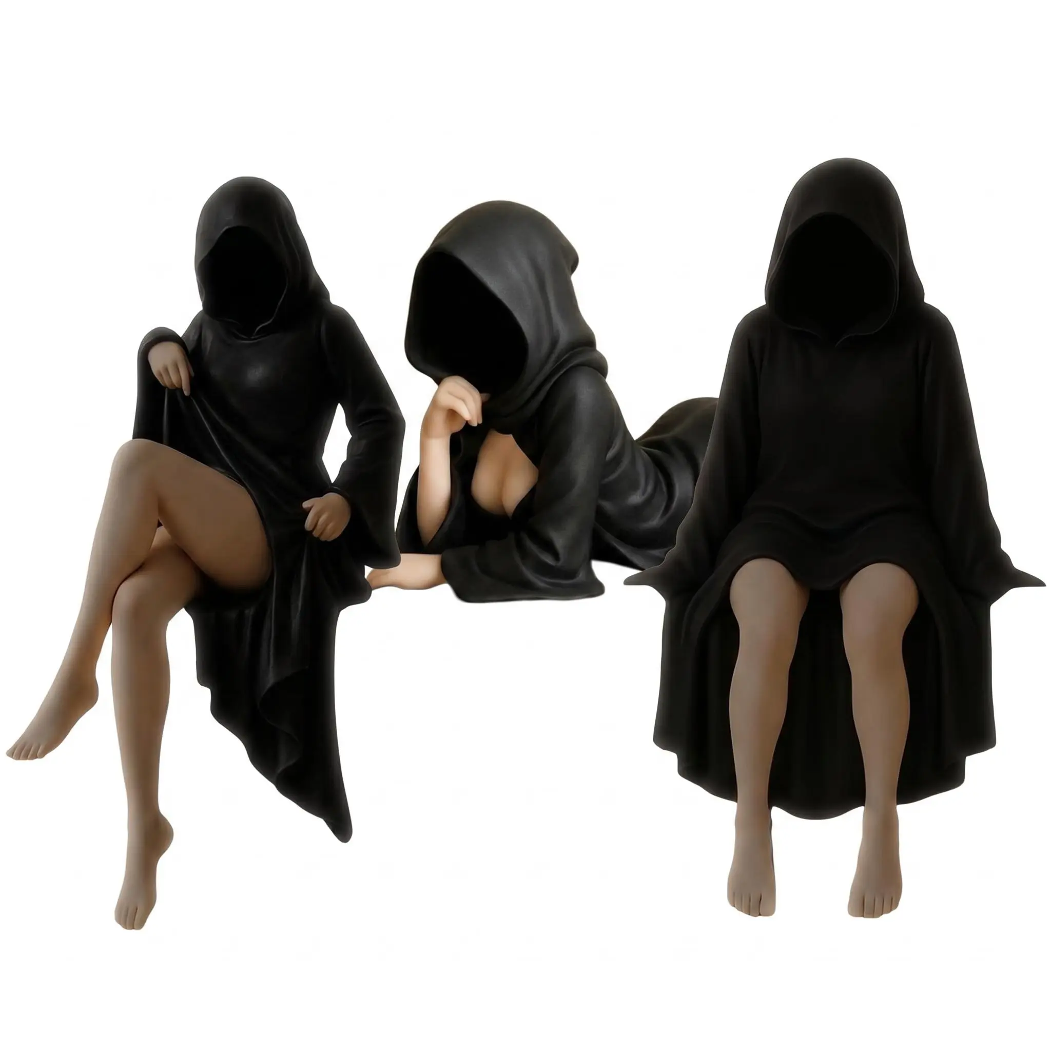 Hooded Figure Set - Three Black Cloaked Figures in Various Poses - $12.99