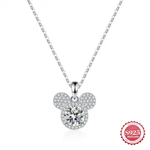 European American S925 Sterling Silver Moissanite Paved Mickey Pendant Necklace For Men Women Perfect For Daily Wear Birthday Party Anniversary And Holiday Gift