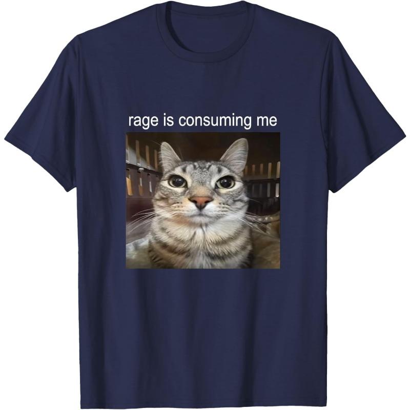 "Rage Is Consuming Me" Angry Cat Meme Men's Oversized T-Shirt | Funny Sarcastic Cat Lover Gen Z Meme Y2K Aesthetic Streetwear Tee