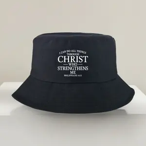 Unisex Graphic Bucket Hat, 1-Piece Lightweight Polyester Christian Bible Verse Fishing Hat - Philippians "I can do all things through Christ"