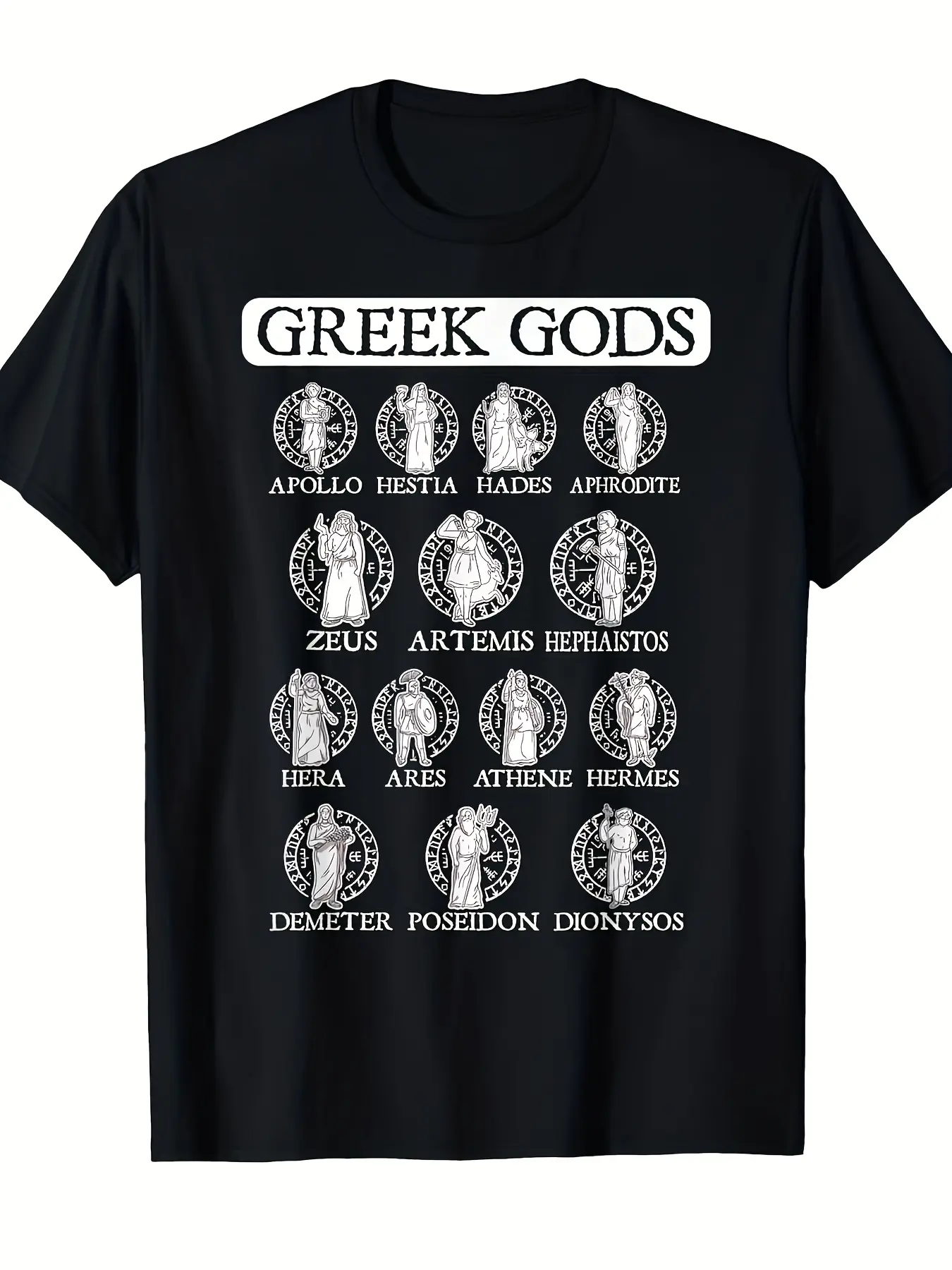 Men'S T-Shirt Featuring Greek Mythology Deities - unisex soft cotton short sleeve t shirt, vintage graphic casual tee for men women teens, perfect birthday holiday gift for camping travel gym daily street  wear