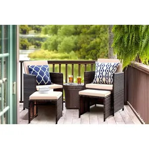 HOMALL 4 Pieces Patio Wicker Furniture Conversation Set with Two Ottomans Collapsible Balcony Porch Furniture HOMALL 4 Pieces Patio Wicker Furniture Conversation Set with Two Ottomans Collapsible Balcony Porch Furniture