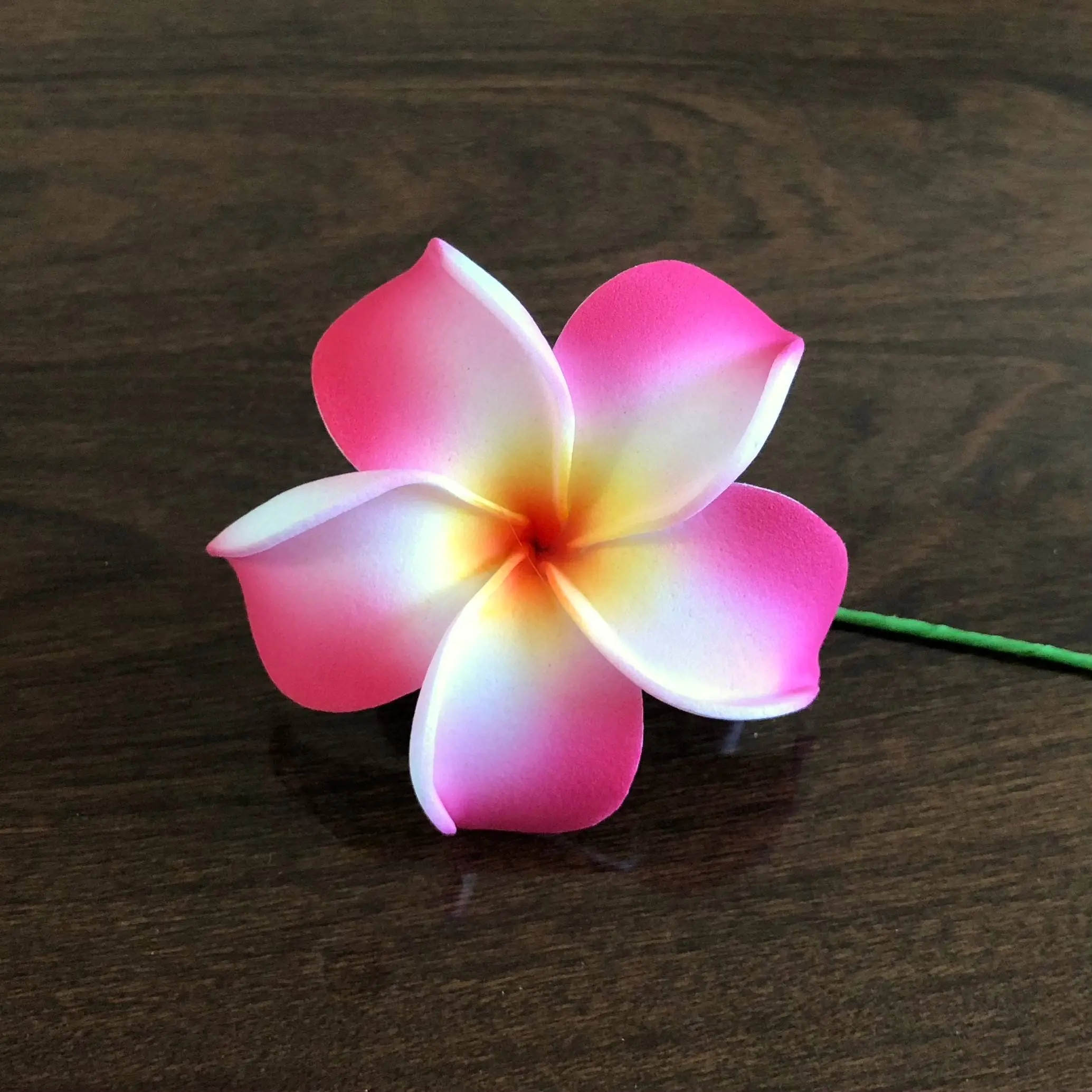 Plumeria Foam Flower with Stem, Fuchsia Pink 2.5"