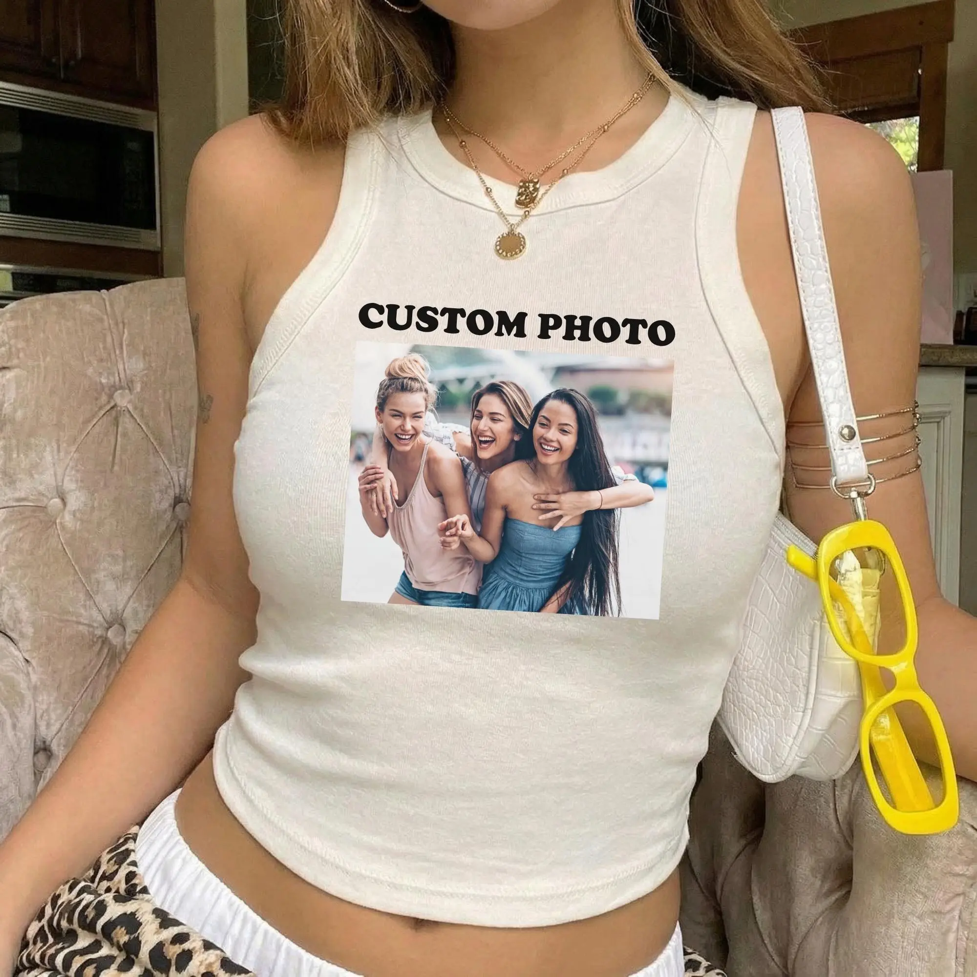 Custom Photo Bella Canvas Micro Cropped Racer Tank Personalized Micro Rib Baby Tee Custom Picture Your Photo Here Logo Family Picture