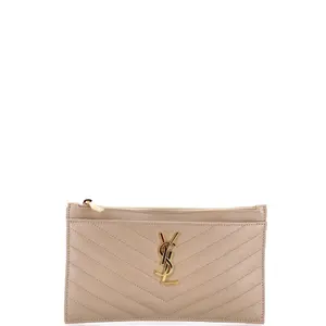Pre-owned Yves Saint Laurent Leather Clutches & Wristlets Saint Laurent Classic Monogram Wristlet Pouch Matelasse Chevron Small by Rebag