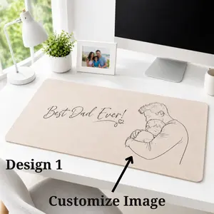 Customize Dad & Kid Photo Sketch Line Art Desk Mat, Personalized Fathers Day Gift For Husband, Custom Picture Mouse Pad Keepsake Office Decor
