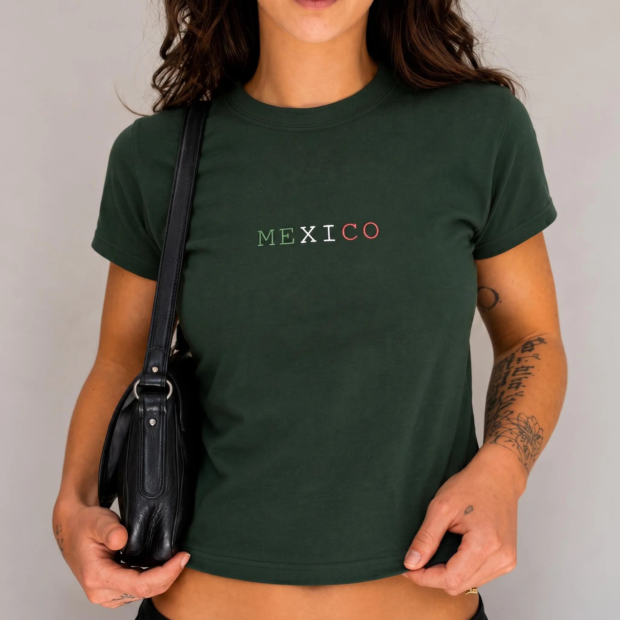 Mexico Print Baby Tee, Tricolor Lettering Baby Tee, Mexico Art-Soccer y2k vintage 2000s