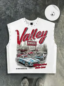Car beauty printed loose vest for both men and women, metal hot stamping short sleeveless t-shirt coconut tree car printed vest aesthetic geometry European and American street fashion brand vest men's new 2026Y2K summer vest American retro car vest