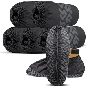 Shoe Covers Disposable 50 Pack (25 Pairs) - Durable, Non-Slip, Water Resistant, and Recyclable Boot Covers for Indoor and Outdoor Use - One Size Fits (Non-woven-Black)
