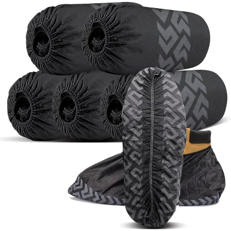 Shoe Covers Disposable 50 Pack (25 Pairs) - Durable, Non-Slip, Water Resistant, and Recyclable Boot Covers for Indoor and Outdoor Use - One Size Fits (Non-woven-Black)