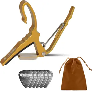 5 Core Guitar Capo for Acoustic Electric Bass Guitar Quick Change Kapo Includes 6 Celluloid Guitar Picks & Carry Bag Yellow