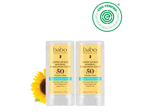 Babo Botanicals Super Shield Mineral Sunscreen Stick SPF 50 Duo – Water Resistant (80 Minutes) – Dermatologist Tested – Fragrance Free – EWG Verified – 0.6 oz (17 g) Each