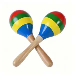Wooden Maracas Hand Percussion Rattles - 2-Piece Set with Bright Sound, Hand-Painted Rumba Shakers for Kids, Educational Musical Toy