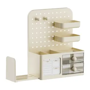 Multifunctional Storage Box, Student Dormitory Desk Organizer, Office Desktop Pen Holder, Open Design, Hips Material, & Milk