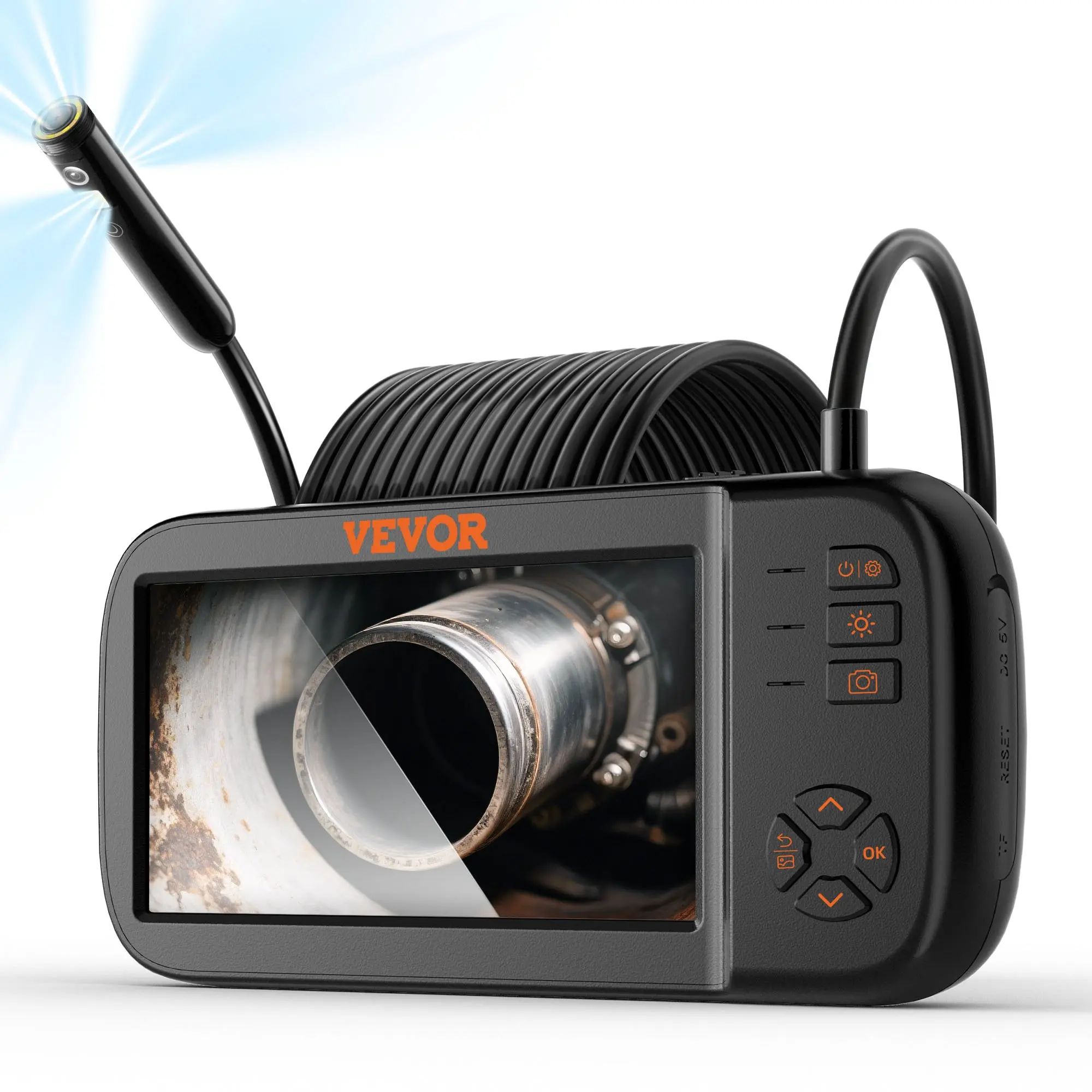 VEVOR Borescope Camera, Triple Lens Endoscope Camera with Light, 4.5 Screen 1080P Inspection Camera with 10 LED Light, IP67 Waterproof Drain Snake Camera for Auto, Plumbing (16.5FT Cable, 32GB Card)