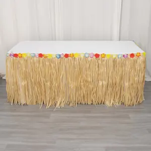Raffia Grass Table Skirt 9ft Natural - Luau Decorations for Hawaiian Themed Parties