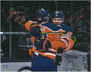 Leon Draisaitl and Zach Hyman Edmonton Oilers Autographed 16" x 20" Photograph - Signed in Orange - Fanatics Authentic Certified