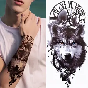 Waterproof Wolf Clock Temporary Tattoo Stickers, Long-Lasting and Easy to Use, Fashion Body Art Design, Stylish and Trendy
