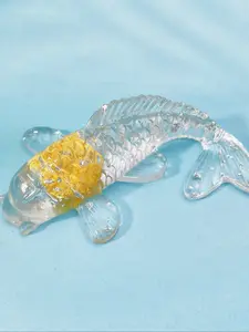 1pc Exquisite Natural Crystal Chips Resin Koi Fish Carving,Crystal Ornament,Creative Home Desktop Decoration, Perfect Gift.