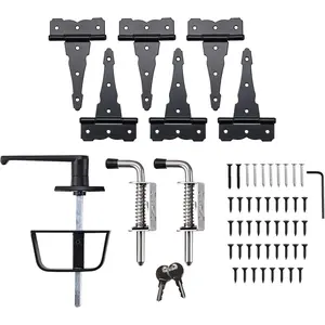 Shed Door Kit - 5-1/2" L-Handle Door Lock with 2pcs Stainless Steel Latches and 6pcs 6" Hinges for Outdoor Garden Shed