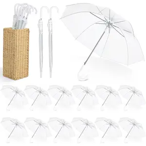 Clear Wedding Umbrella with Foldable Storage Box Transparent Auto Open Stick Umbrellas Windproof Large Canopy Umbrella with J Hook Handle for Outdoor Activities, Wedding Photography