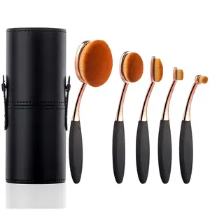 Oval Foundation Brush 5 Pcs - Makeup Brushes with Makeup Brush Case - Fast, Flawless Application - Liquid Cream Powder Foundation