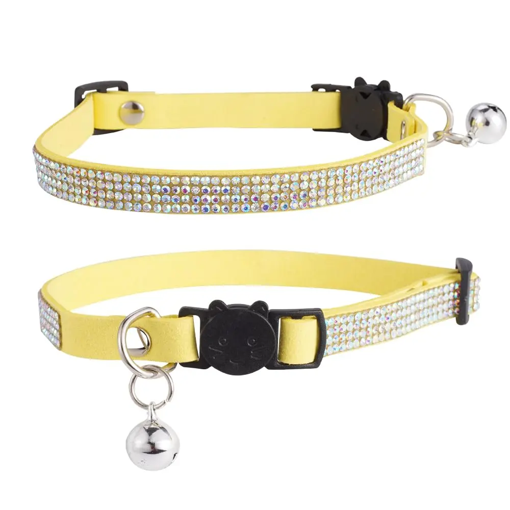Rhinestone Breakaway Cat Collar with Safety Bell, Lightweight (Pink)