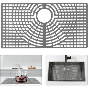 Sink Protector 30"x16" Rear Drain Hole, Heat Resistant Non-slip Dishwasher Suitable, Large Sink Mat for Bottom of Farmhouse Kitchen Stainless Steel Sink