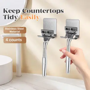4 Pack Stainless Steel Razor Holder, Wall-Mounted Razor Stand for Bathroom, Rust-Resistant Razor Storage Organizer for Men’s Shaving Razors