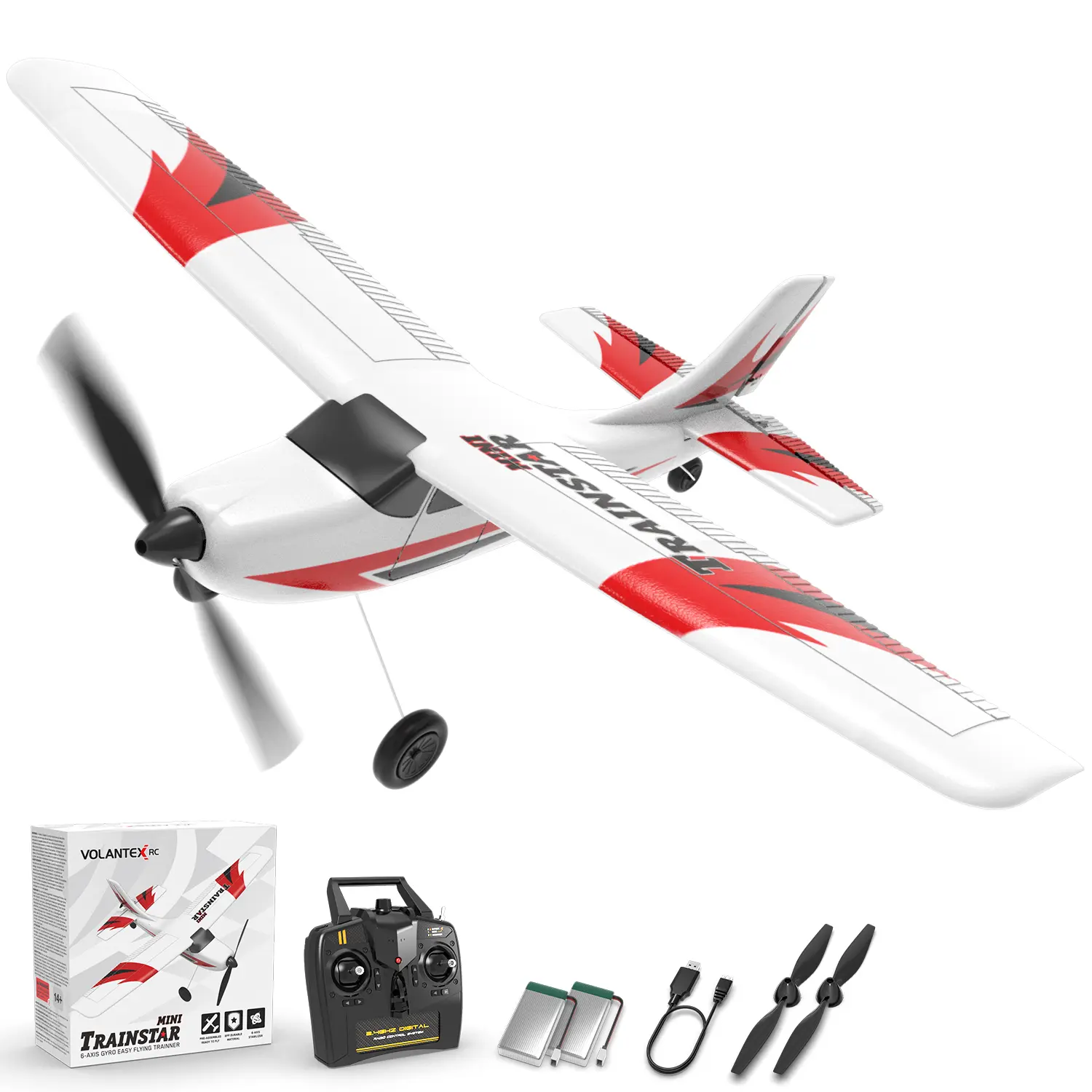 Volantex Remote Control Airplane Mini Trainstar 761-1 RTF - 2.4GHz 3CH 3-Level System, Easy-Fly Fixed Wing RC Hobby Toy for Beginner Children, Batteries Included, Miniature Remote Control Aeroplanes